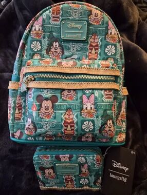 Loungefly Teal Disney Tiki Character Mini Backpack & Wallet Set
